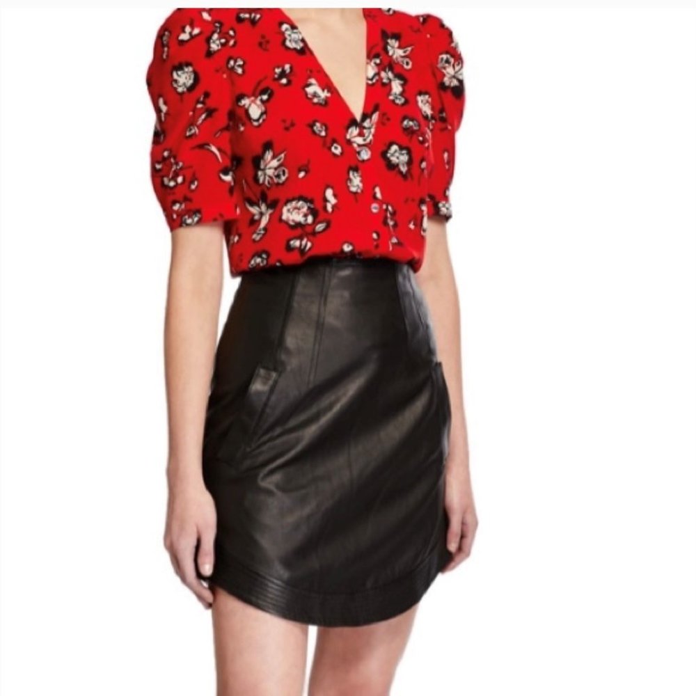 Veronica Beard Reggie Leather Skirt, Black